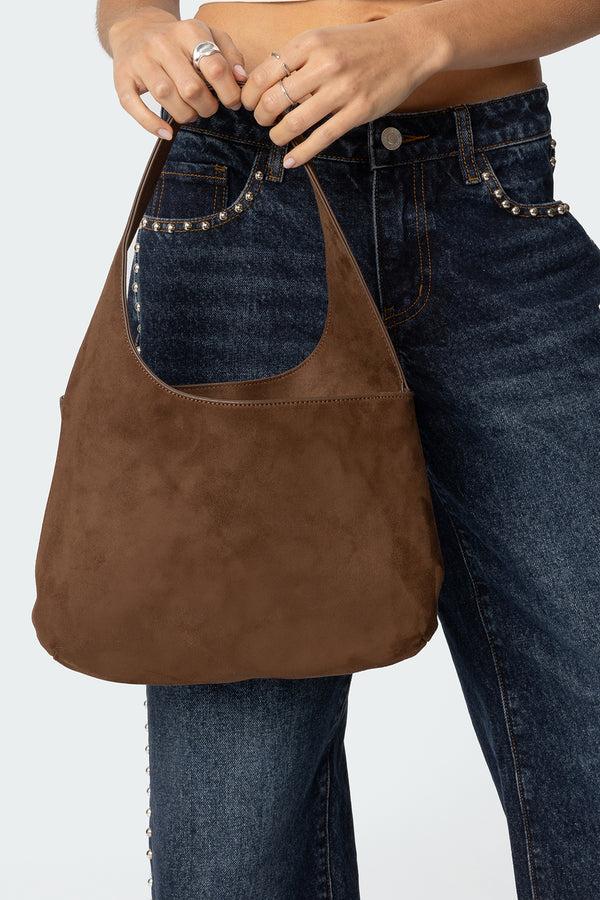 edikted Faux Suede Shoulder Bag brown