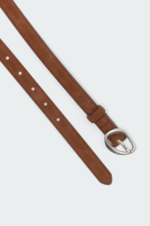 Edikted Faux Suede Slim Belt Brown