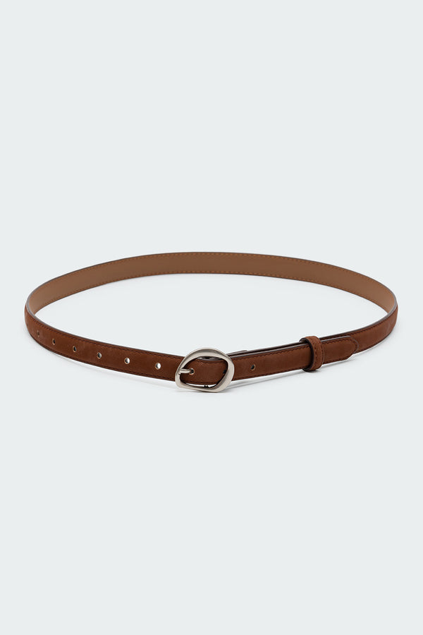 Edikted Faux Suede Slim Belt Brown