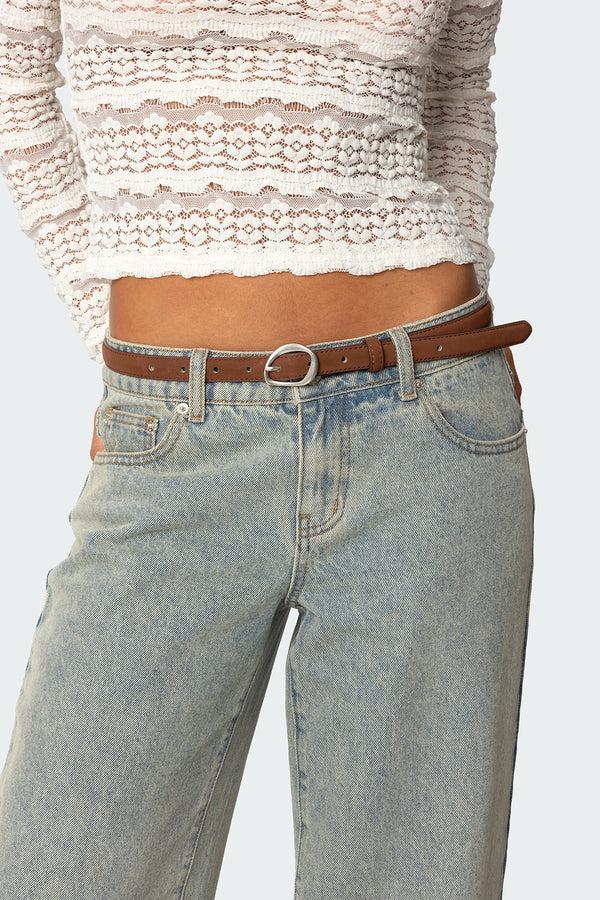 edikted Faux Suede Slim Belt brown