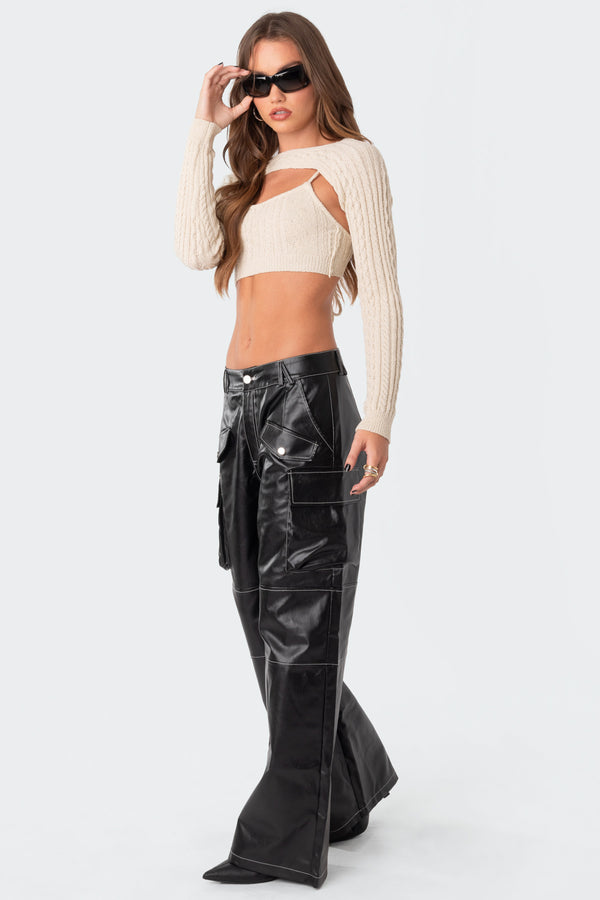 Edikted Faye Faux Leather Cargo Pants Black