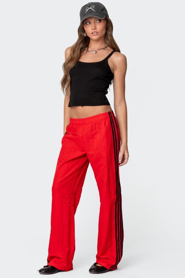 Edikted Felicity Nylon Track Pants Red