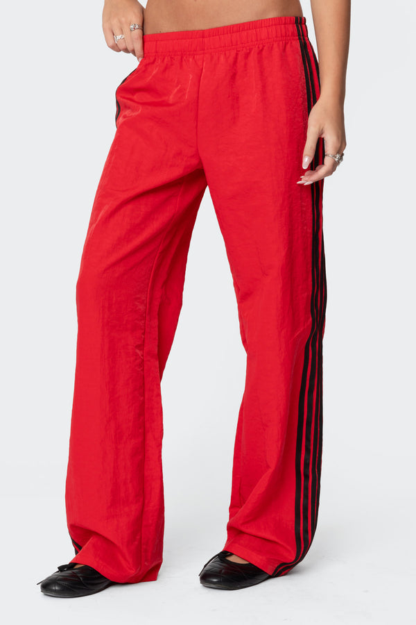 Edikted Felicity Nylon Track Pants Red