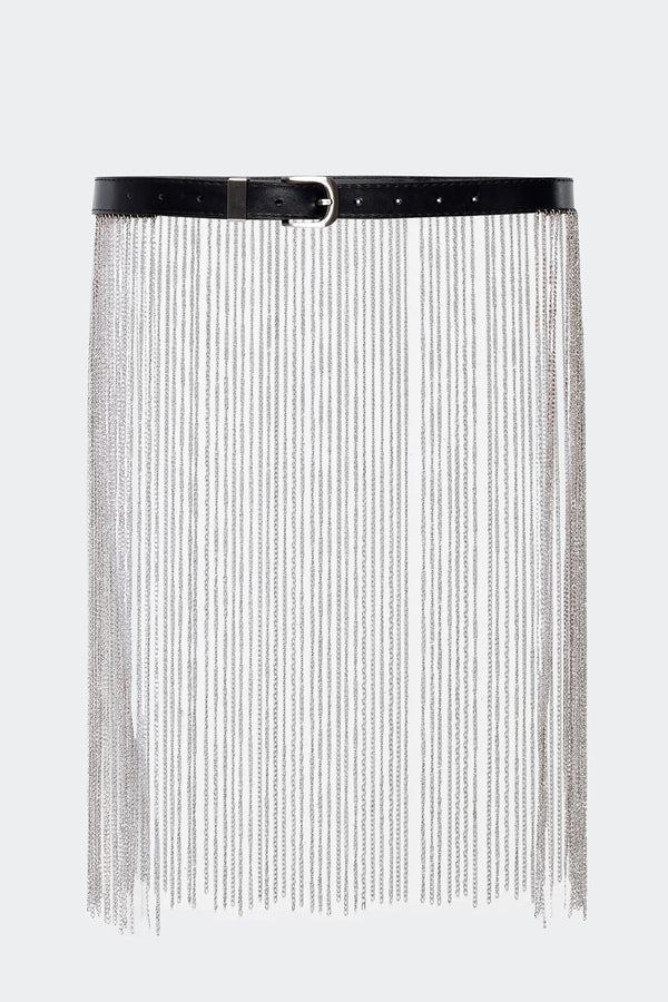 Edikted Festival Chain Faux Leather Belt Black