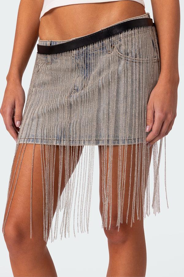 edikted Festival Chain Faux Leather Belt black