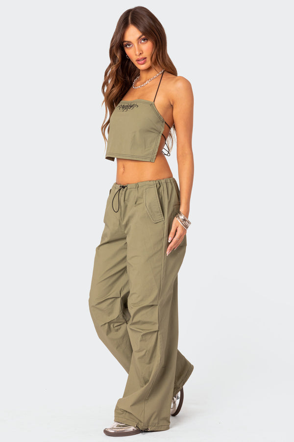 Edikted Fey Cargo Parachute Pants Olive