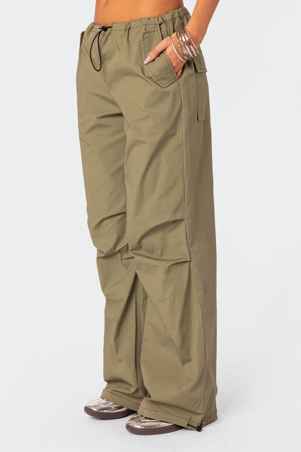 Edikted Fey Cargo Parachute Pants Olive