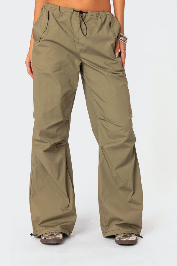 edikted Fey Cargo Parachute Pants olive
