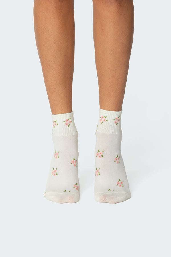 Edikted Floral Socks Ivory