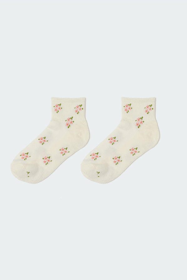 Edikted Floral Socks Ivory