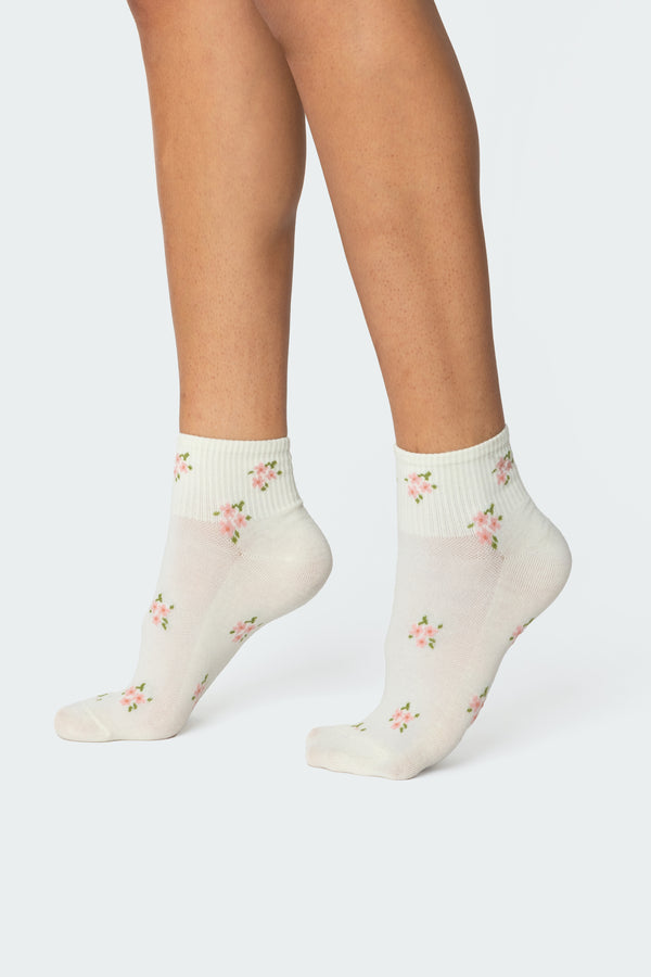 edikted Floral Socks ivory