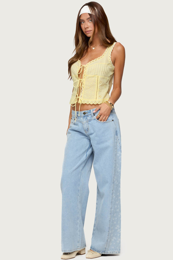 edikted Floral Split Low Rise Jeans blue washed