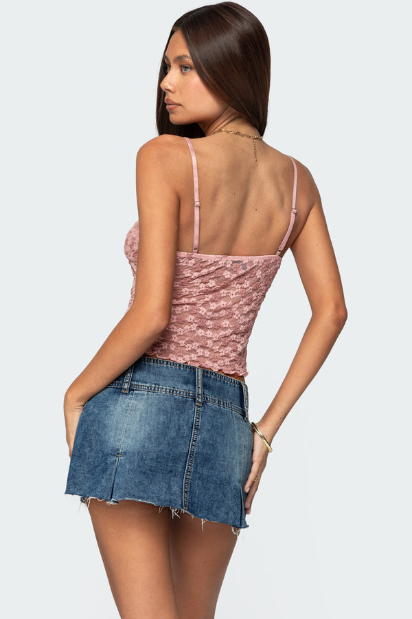 Edikted Floral Textured Lace Tank Top Pink