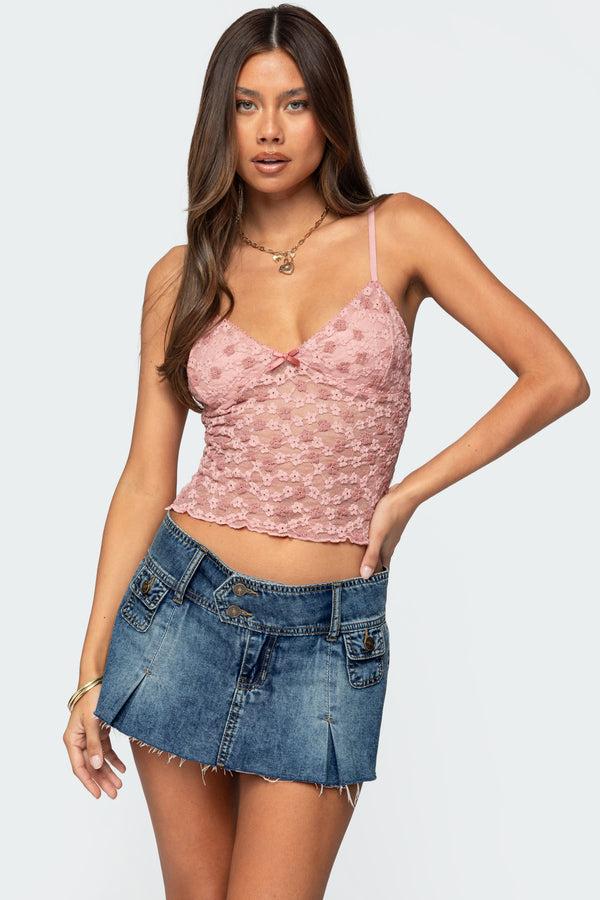edikted Floral Textured Lace Tank Top pink