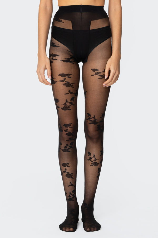 Edikted Floral Tights Black