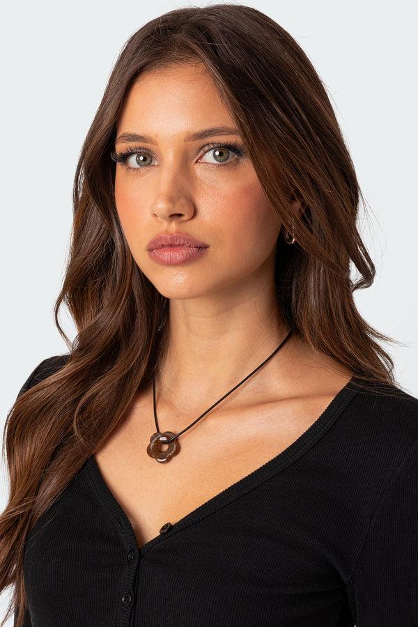edikted Flower Girl Cord Necklace brown