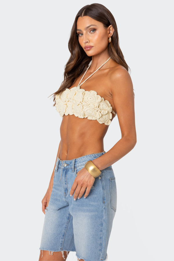 Edikted Flower Girl Crochet Crop Top Cream