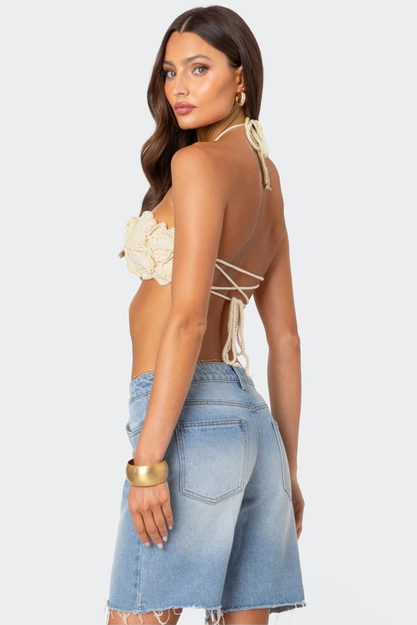Edikted Flower Girl Crochet Crop Top Cream