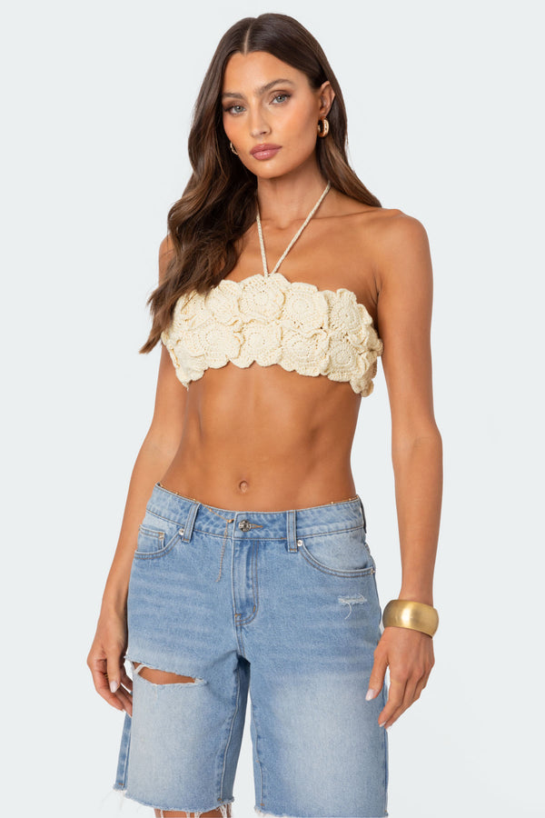 edikted Flower Girl Crochet Crop Top cream