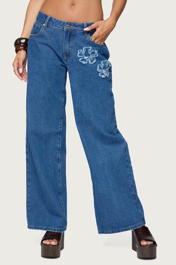 Edikted Flower Patch Low Rise Jeans Blue