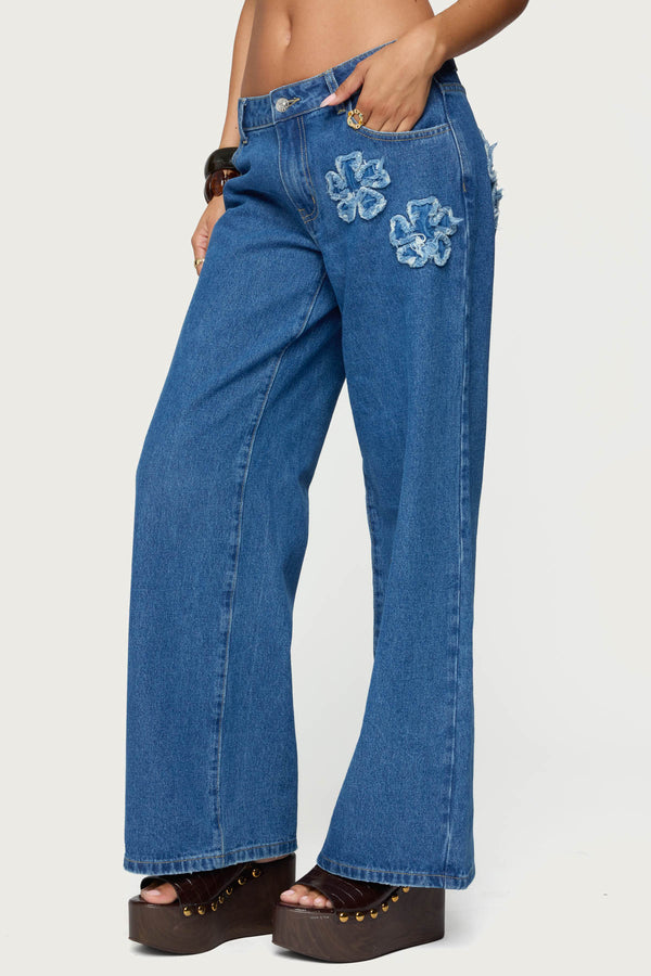 Edikted Flower Patch Low Rise Jeans Blue