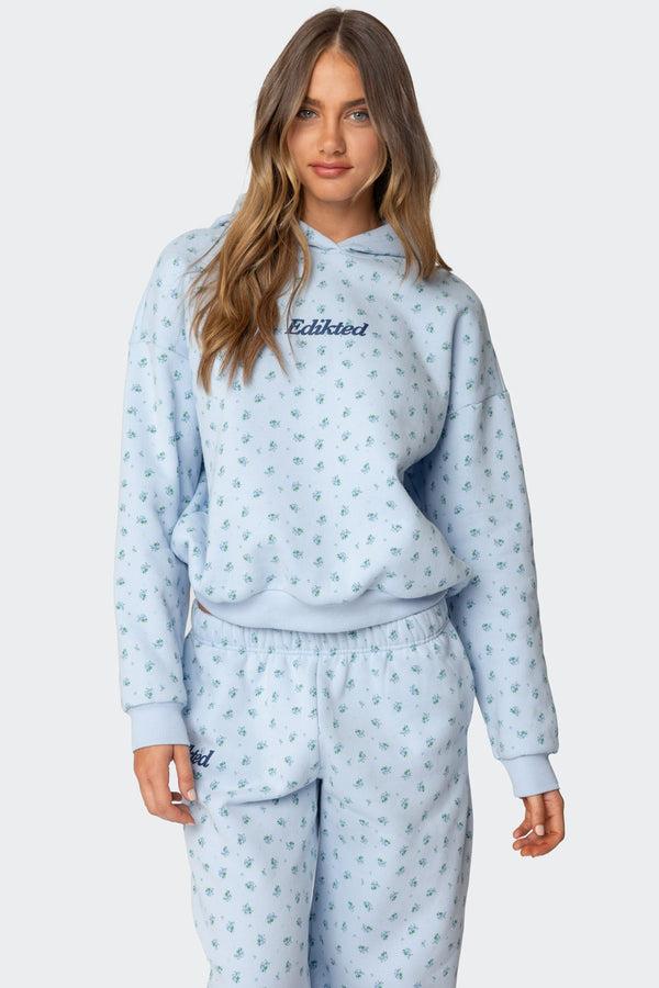 Edikted Flower Power Hoodie Light Blue