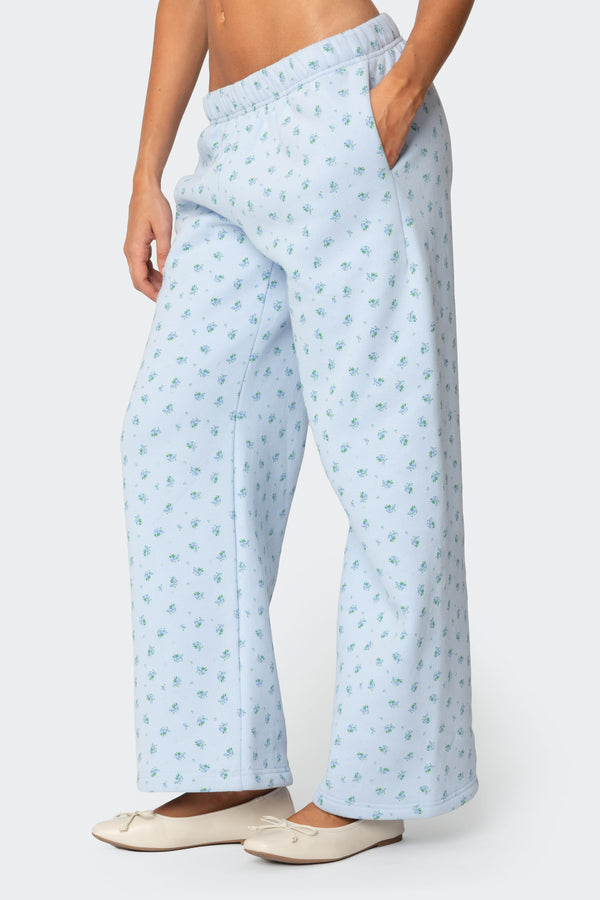 Edikted Flower Power Sweatpants Light Blue