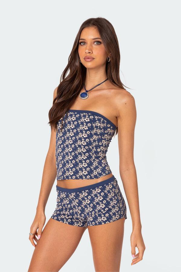 Edikted Flower Power Tube Top Blue