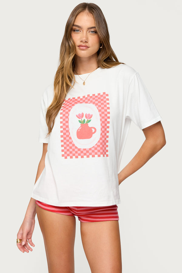 edikted Flower Vase Oversized T Shirt white
