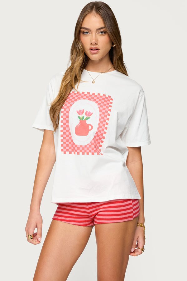 Edikted Flower Vase Oversized T Shirt White