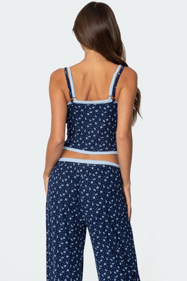 Edikted Flowerbed Layered Tank Top Blue