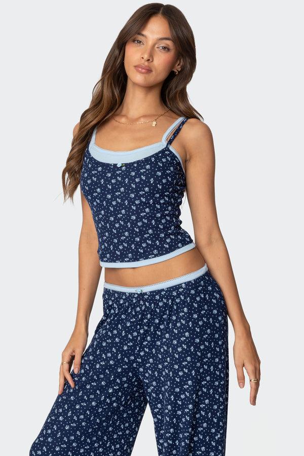 Edikted Flowerbed Layered Tank Top Blue