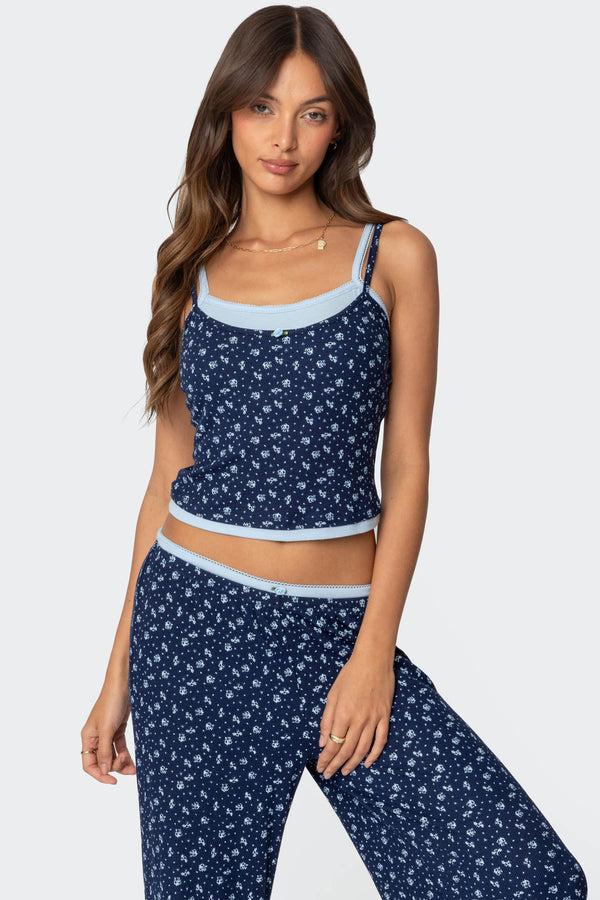 edikted Flowerbed Layered Tank Top blue