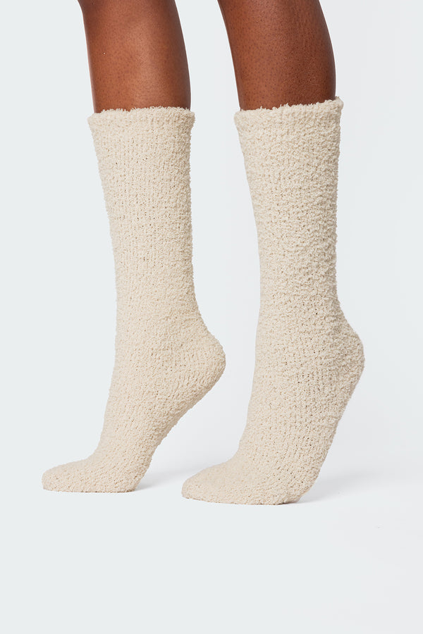 edikted Fluffy Socks cream