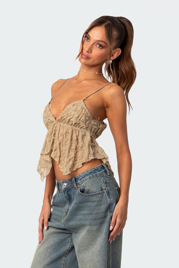 Edikted Flutter Frilled Tie Back Top Olive