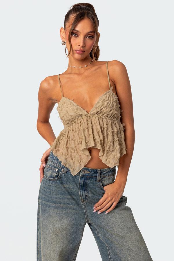 edikted Flutter Frilled Tie Back Top olive