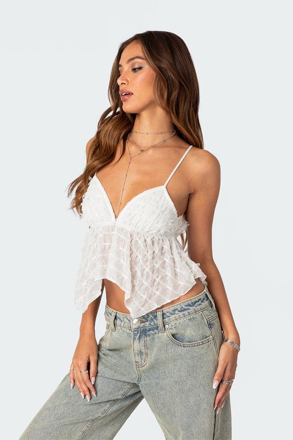Edikted Flutter Frilled Tie Back Top White