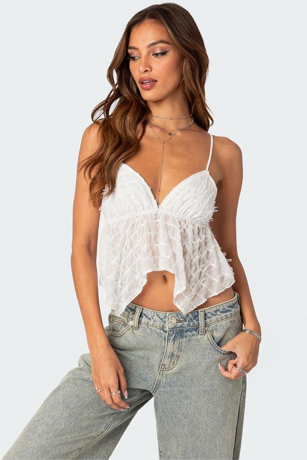 edikted Flutter Frilled Tie Back Top white