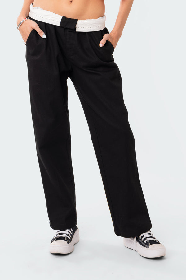 Edikted Folded Wide Leg Chino Pants Black