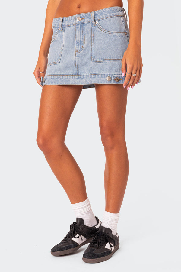 Edikted Foxx Denim Mini Skirt Light Blue