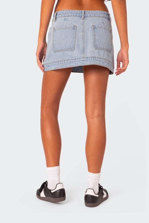 Edikted Foxx Denim Mini Skirt Light Blue