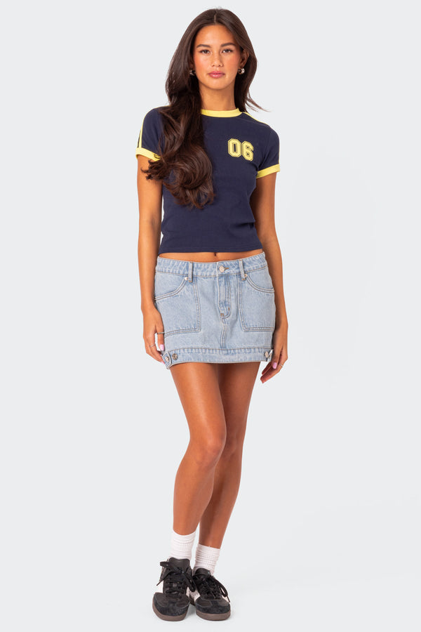 Edikted Foxx Denim Mini Skirt Light Blue
