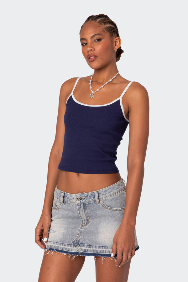 Edikted Franky Ribbed Contrast Tank Top Navy