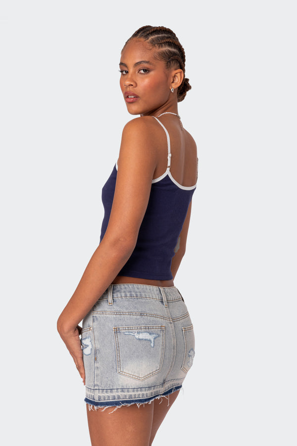 Edikted Franky Ribbed Contrast Tank Top Navy