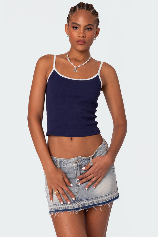 edikted Franky Ribbed Contrast Tank Top navy