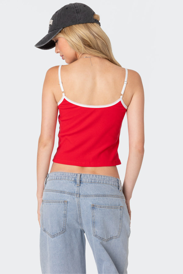 Edikted Franky Ribbed Contrast Tank Top Red