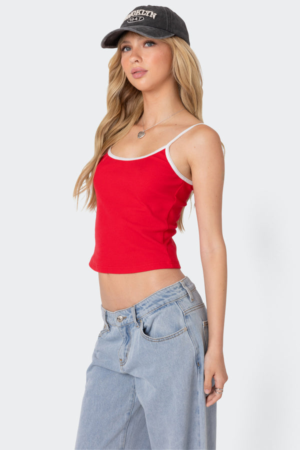 Edikted Franky Ribbed Contrast Tank Top Red
