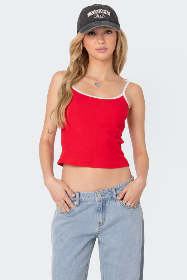 edikted Franky Ribbed Contrast Tank Top red