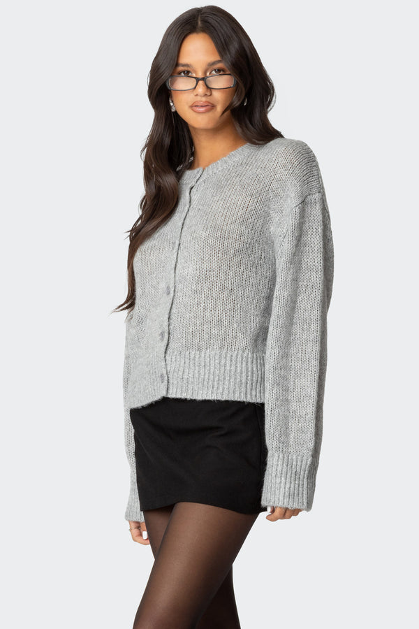 Edikted Freida Fuzzy Knit Cardigan Gray Melange