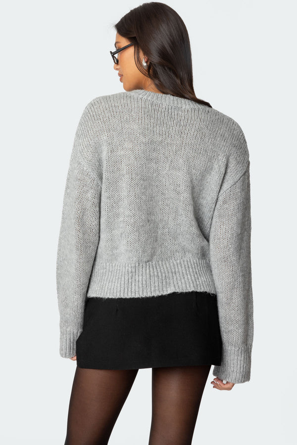 Edikted Freida Fuzzy Knit Cardigan Gray Melange